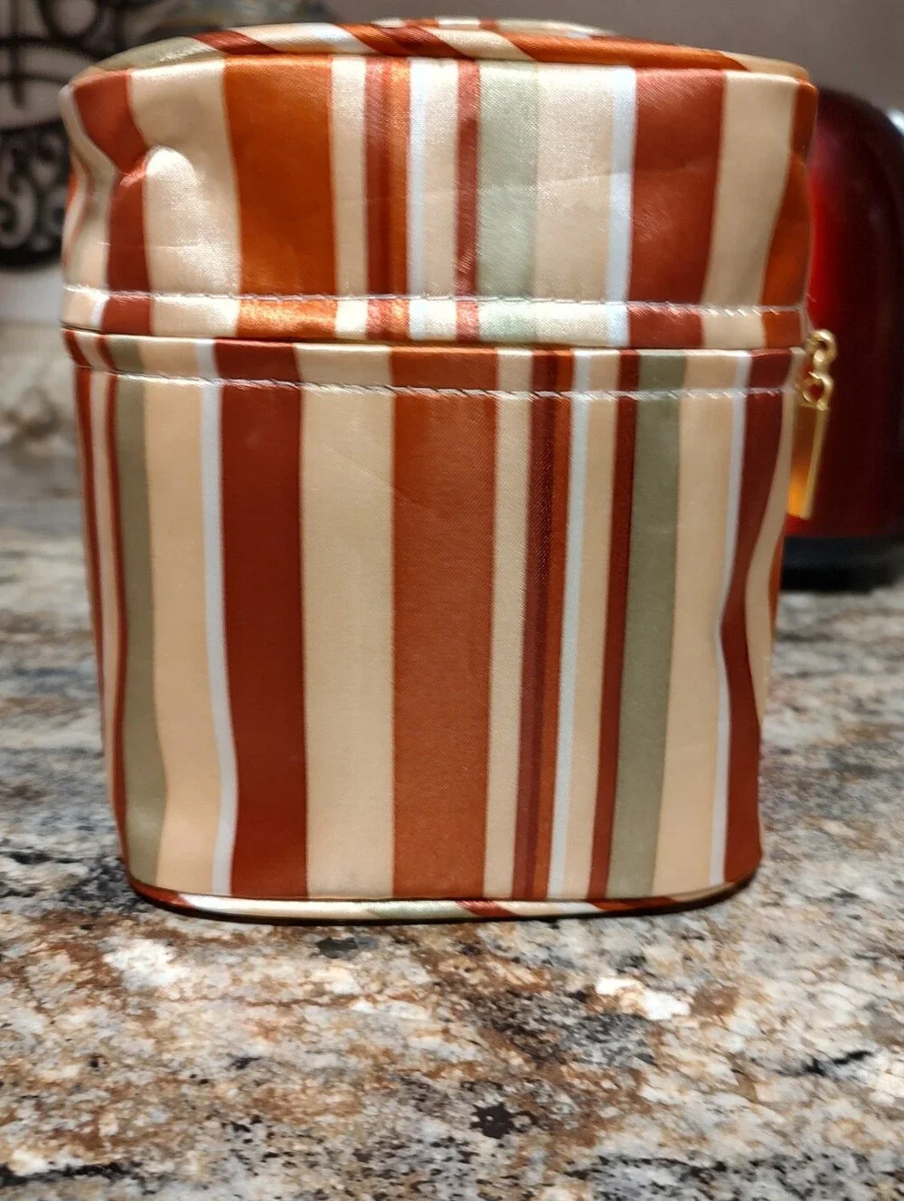 Striped Cosmetic Travel Bag in Rust, Cream & Sage